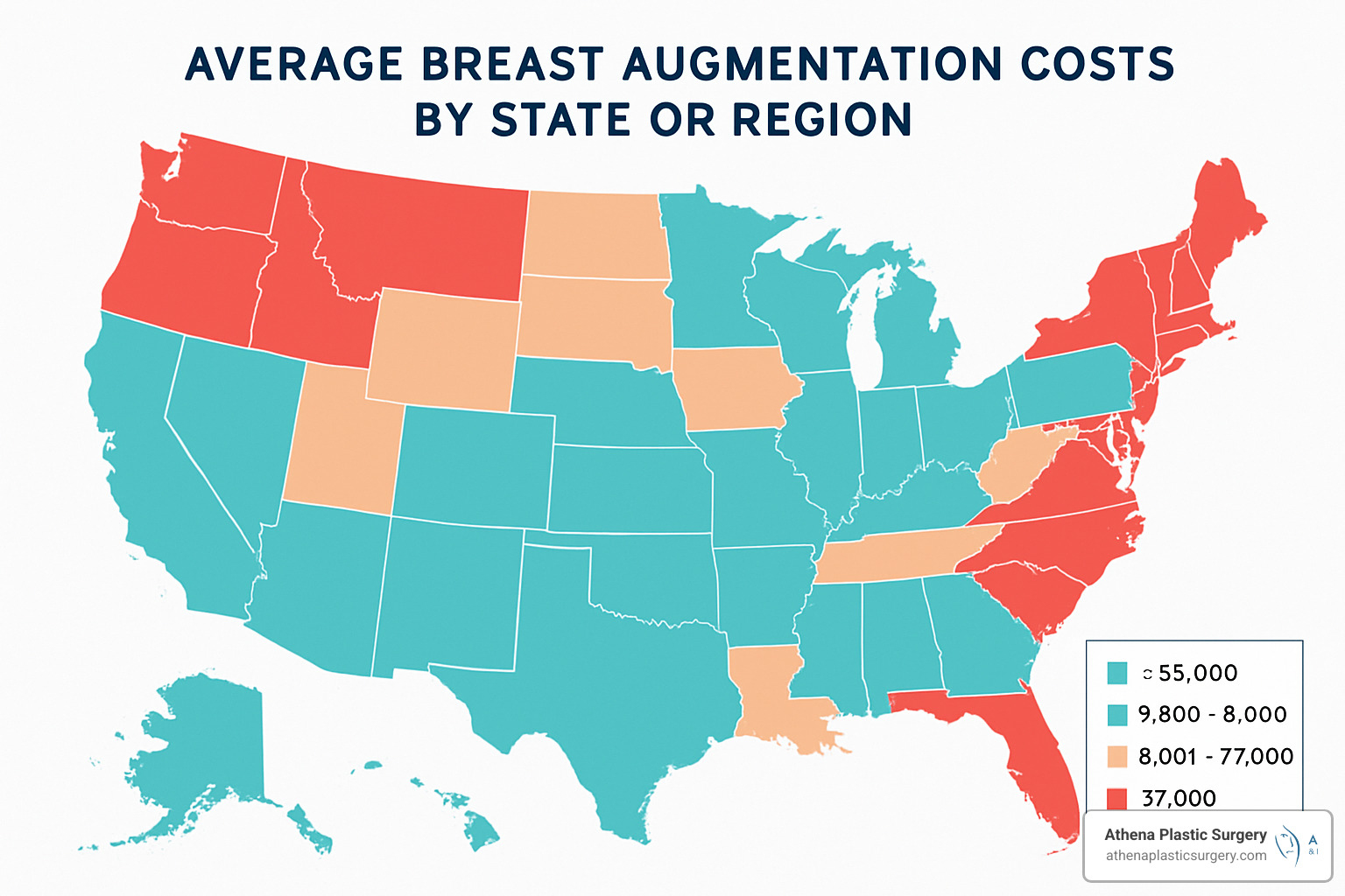 US map showing breast augmentation cost variations - how much do fake boobs cost US map showing breast augmentation cost variations - how much do fake boobs cost