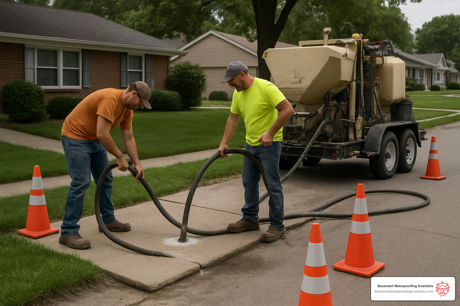 concrete leveling equipment raising a sunken slab - foundation repair company philadelphia