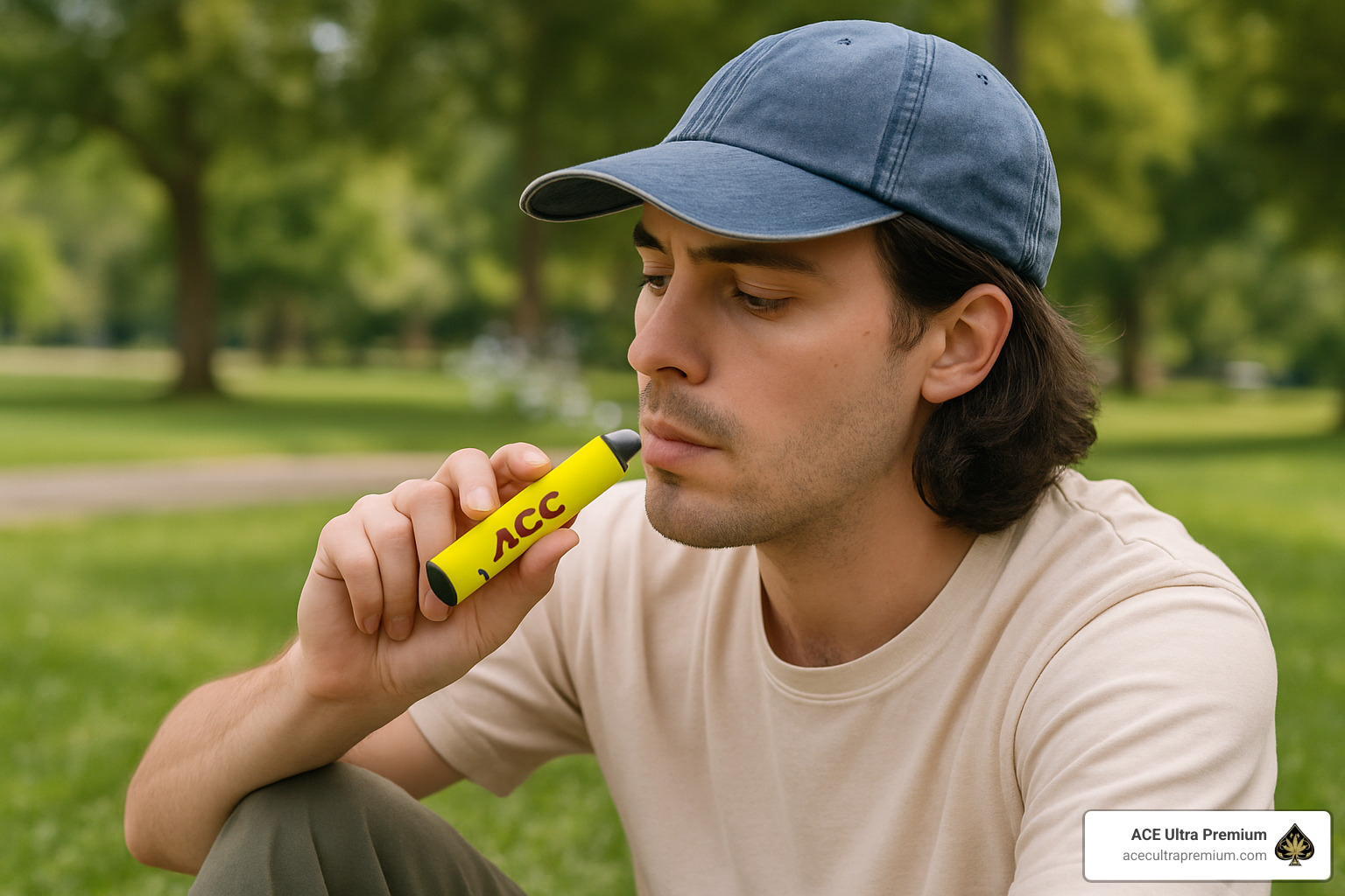 Person using Ace Ultra Premium Disposable while relaxing outdoors - ace ultra premium disposable Person using Ace Ultra Premium Disposable while relaxing outdoors - ace ultra premium disposable
