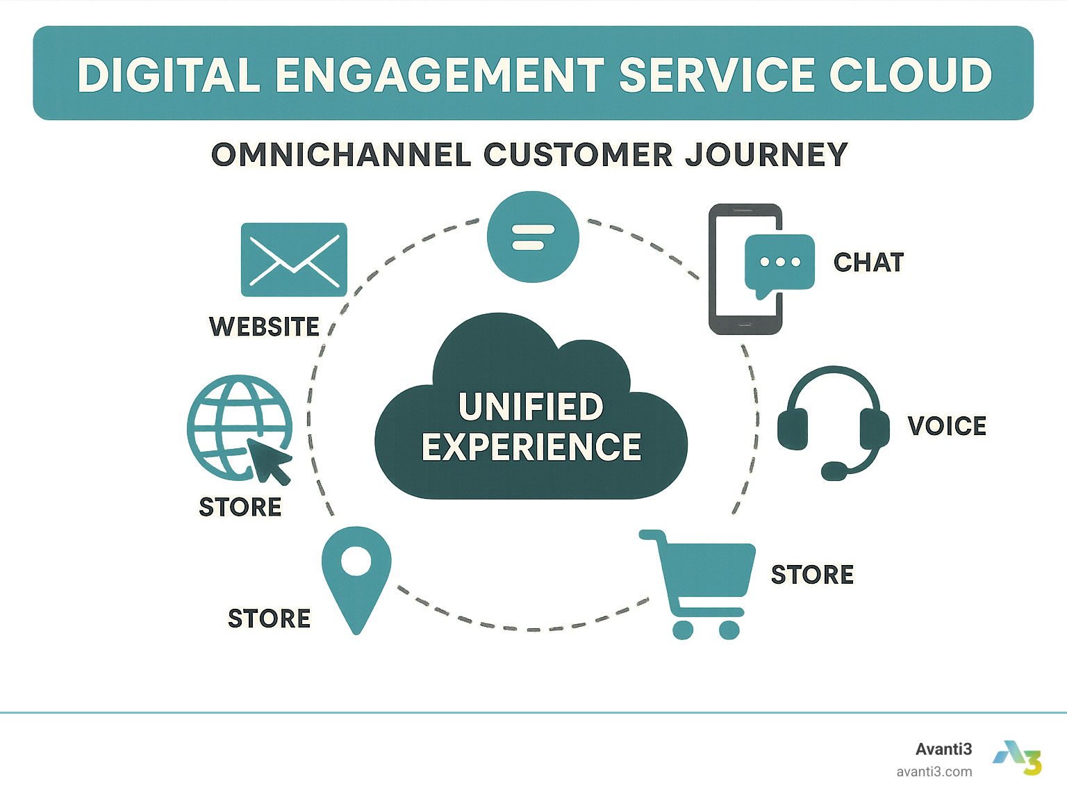 Digital engagement service cloud omnichannel customer journey showing unified experience across multiple touchpoints - digital engagement service cloud infographic 