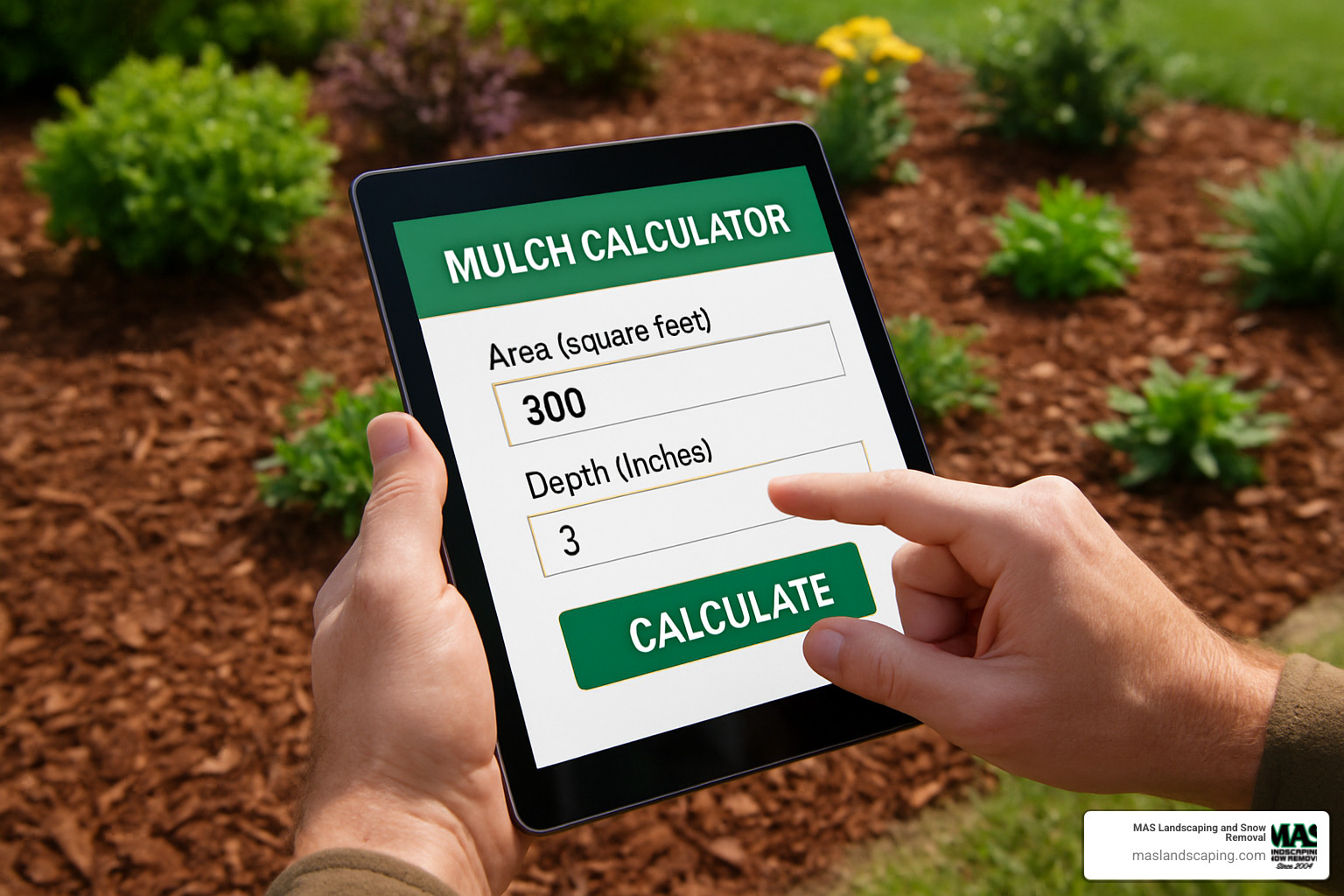 mulch calculator being used on tablet - mulch close to me