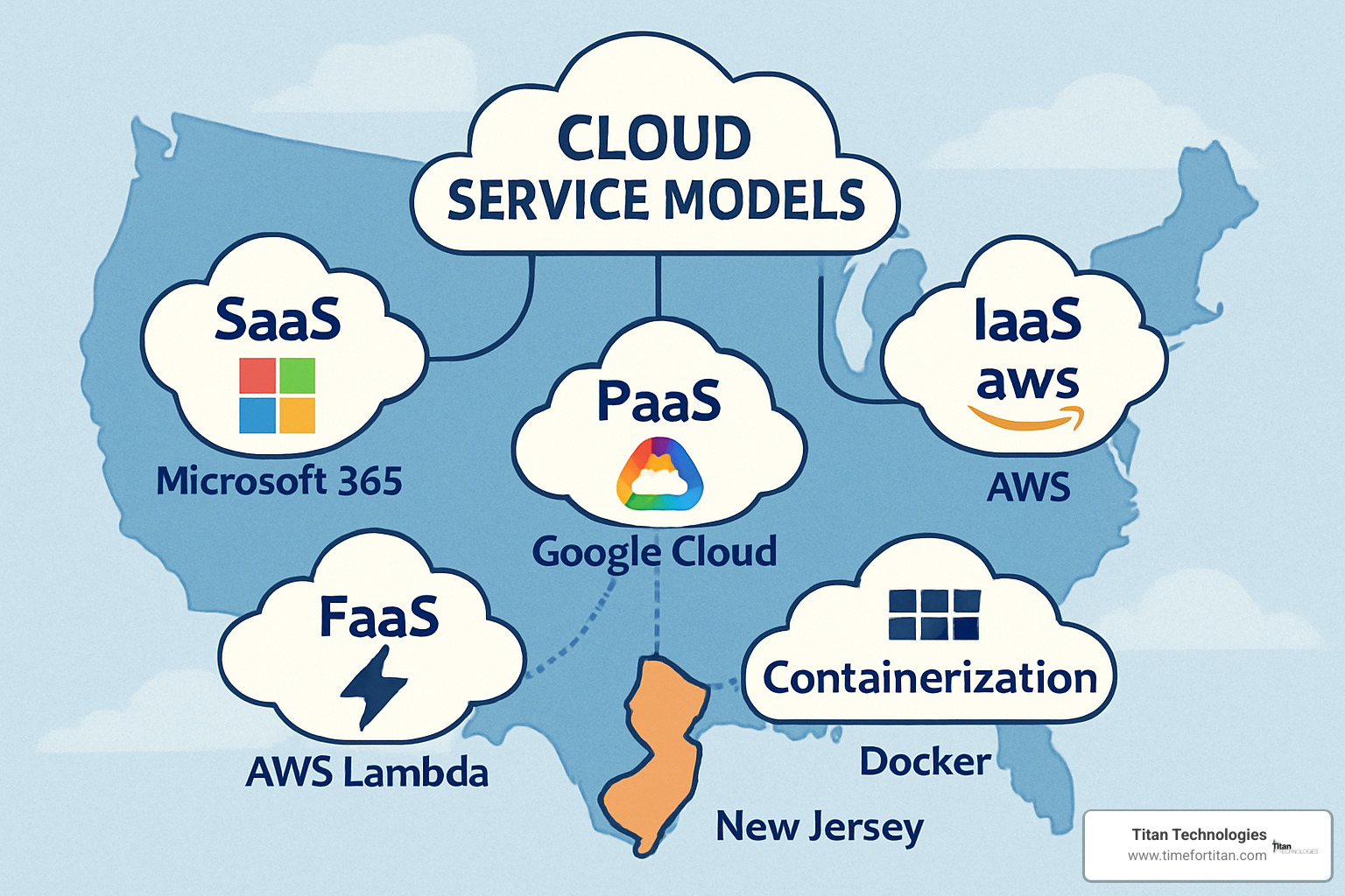 Different cloud service models illustrated with examples of each - cloud computing services nj
