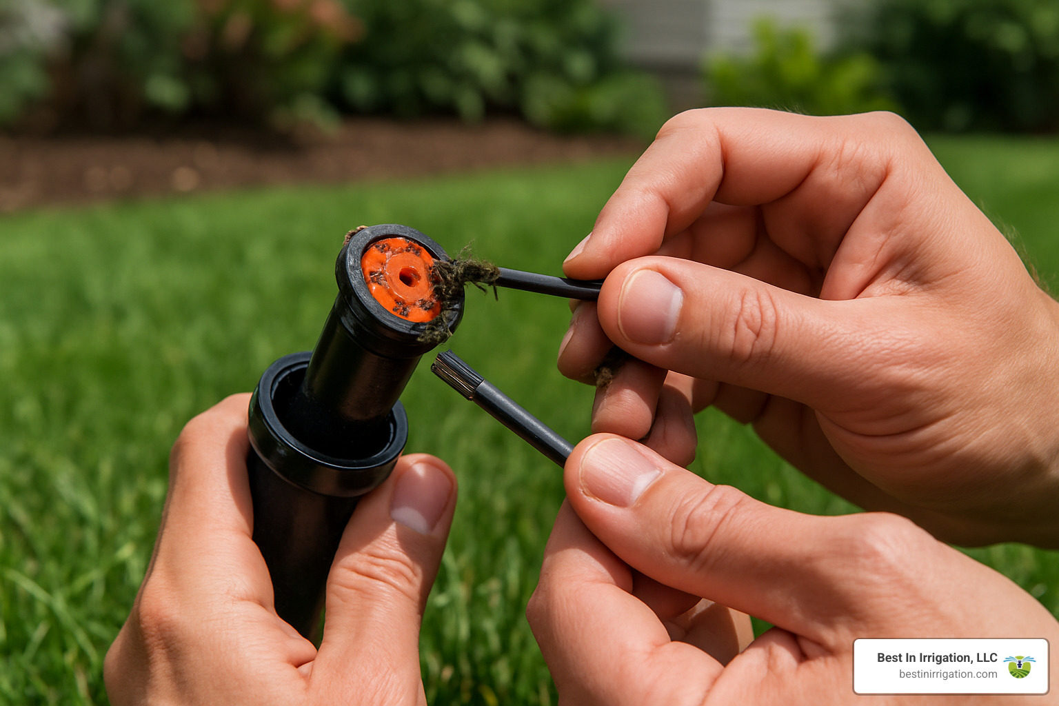 cleaning sprinkler nozzle - lawn sprinkler system repair near me