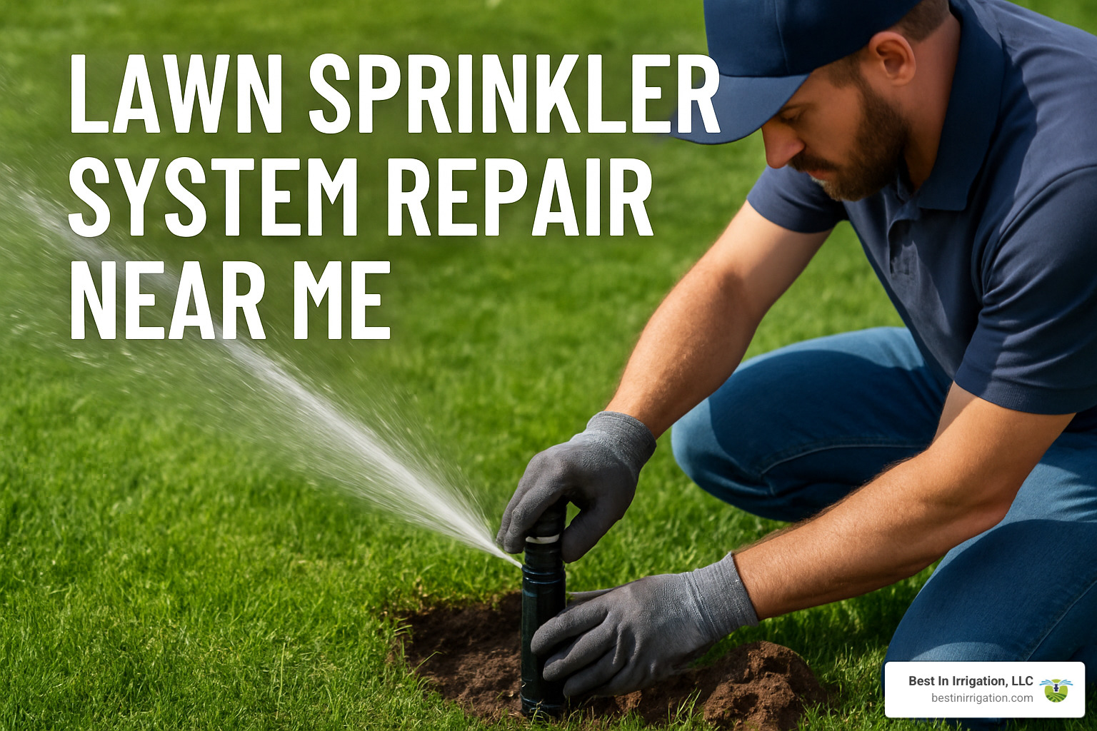 technician inspecting valve - lawn sprinkler system repair near me