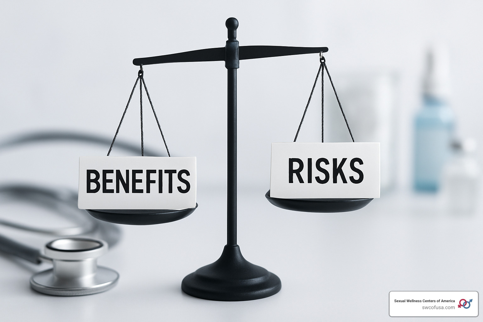 Scale showing benefits versus risks of peptide therapy - peptide therapy for anxiety