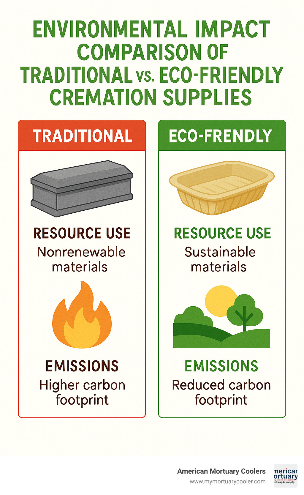 Environmental impact comparison of traditional versus eco-friendly cremation supplies - cremation supplies infographic 