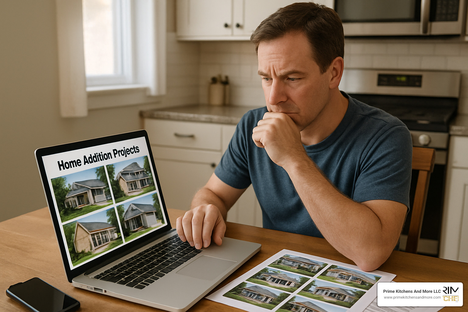 Homeowner reviewing contractor portfolio and checking references - home addition contractors