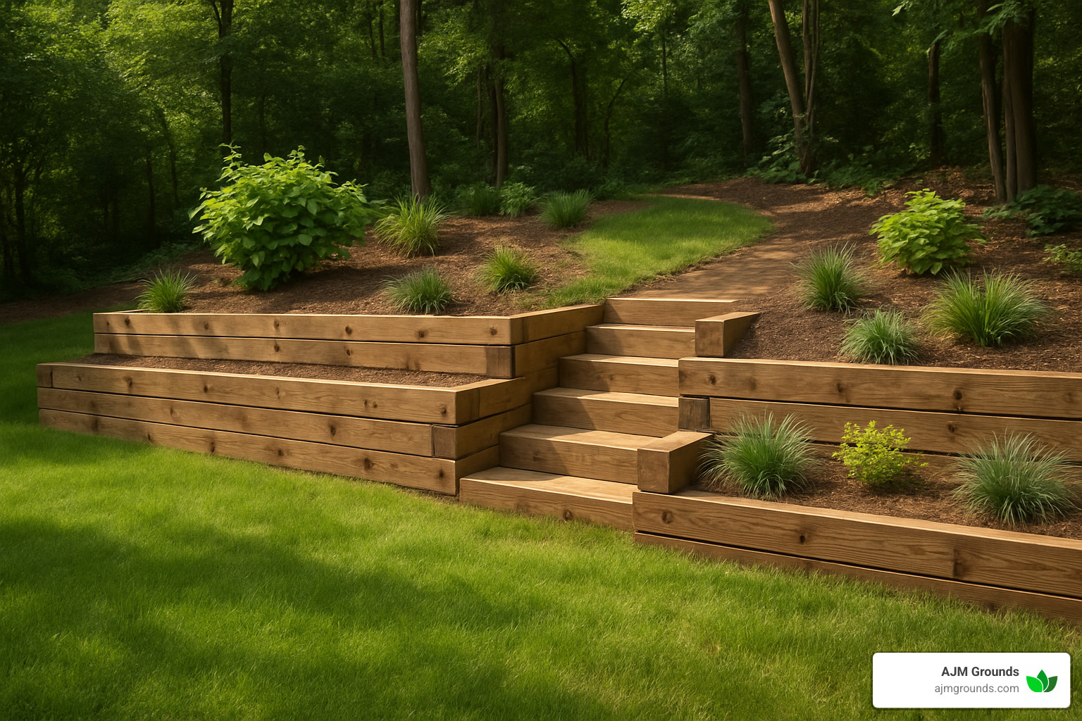 timber retaining wall with integrated steps - backyard retaining wall ideas