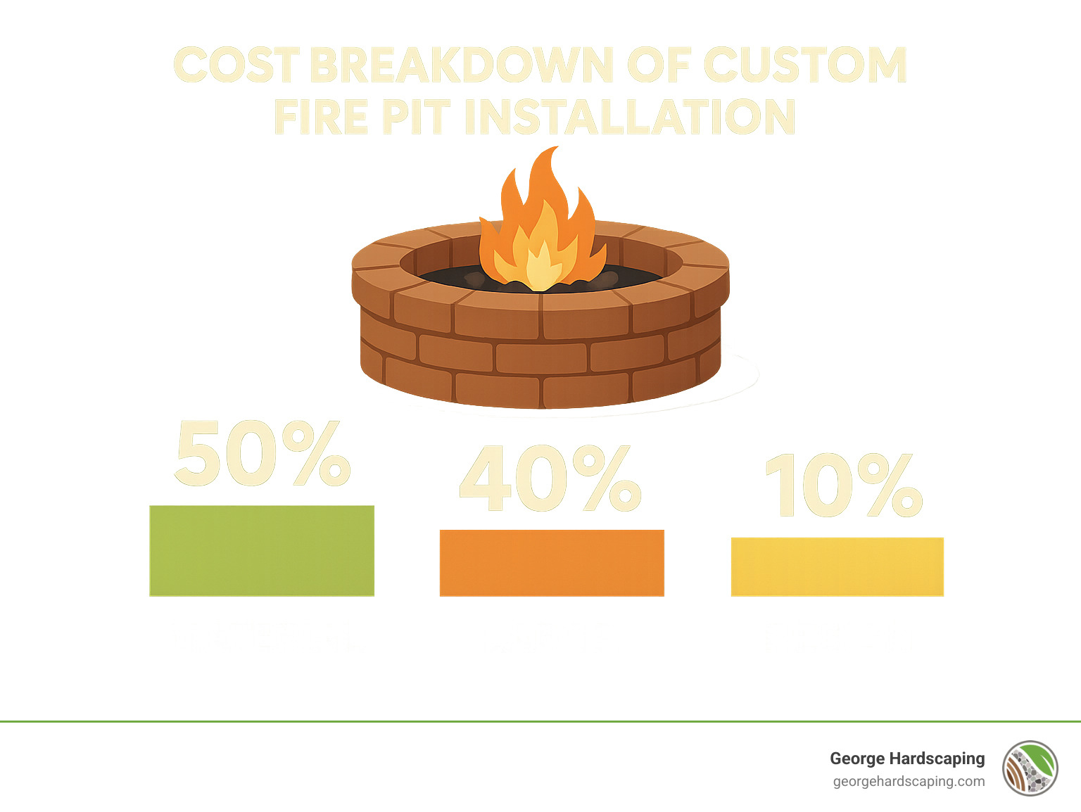 Cost breakdown of custom fire pit installation showing material, labor, and design costs - custom fire pits infographic 