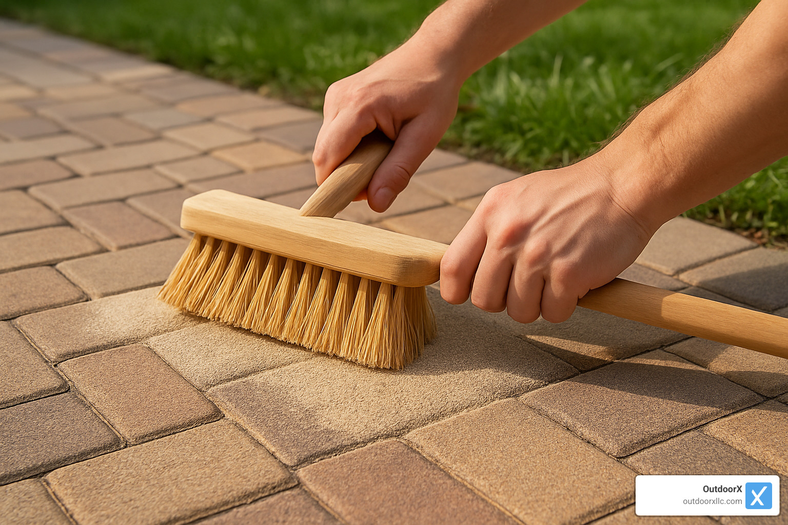 applying polymeric sand to paver walkway joints - paver walkway installation
