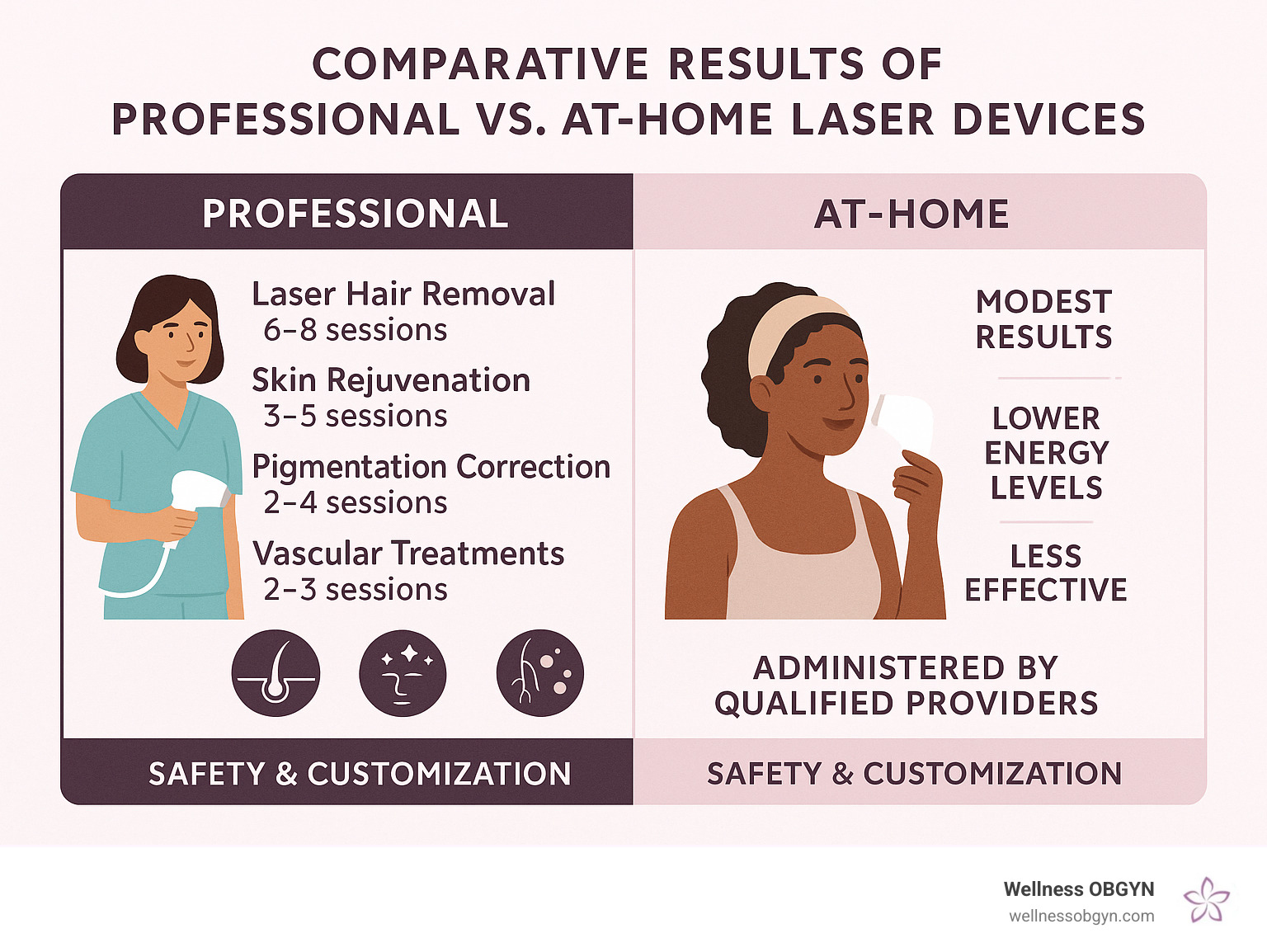 Comparative results of professional versus at-home laser devices - honolulu cosmetic laser infographic
