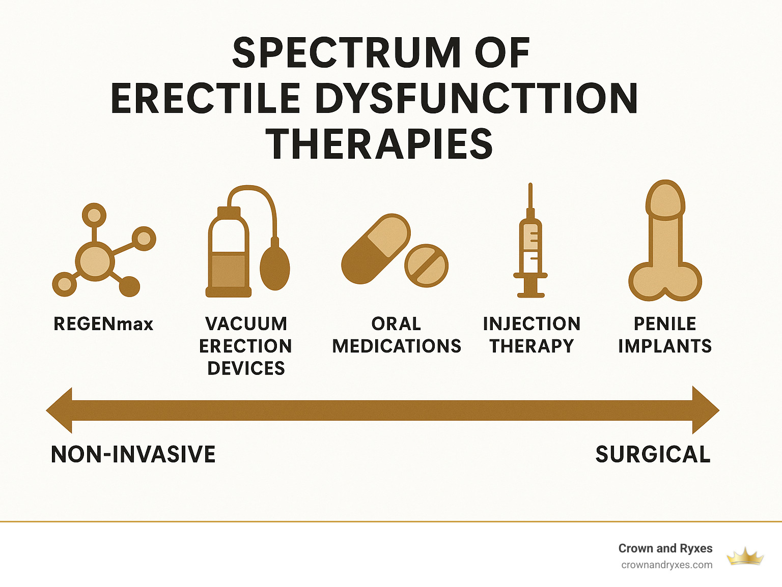 Spectrum of erectile dysfunction therapies from non-invasive to surgical - erectile dysfunction treatment infographic 