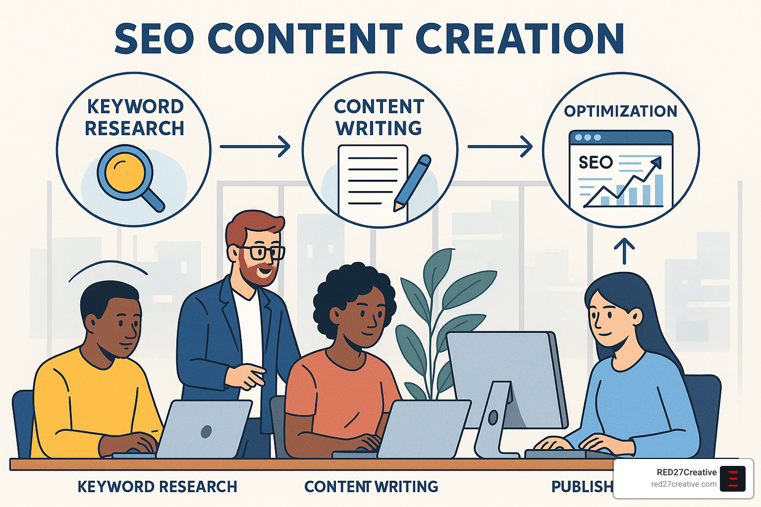 Write More, Spend Less: Affordable Blog Writing Services for Smart Marketers • affordable blog writing services • RED27Creative SEO content creation process - affordable blog writing services