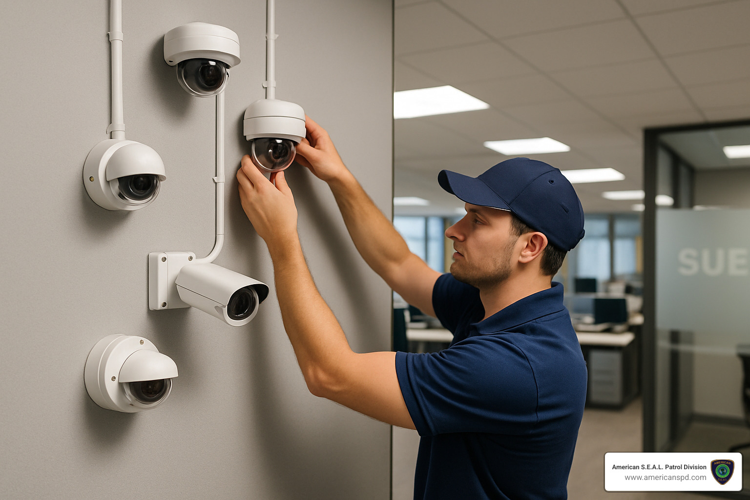 office complex security camera wall installation - Security system installation Houston