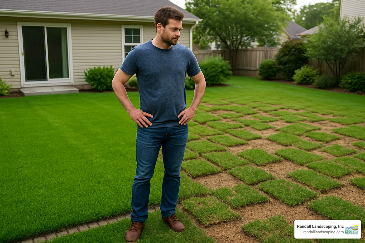 homeowner comparing professional vs diy sod installation results - professional sod installation near me