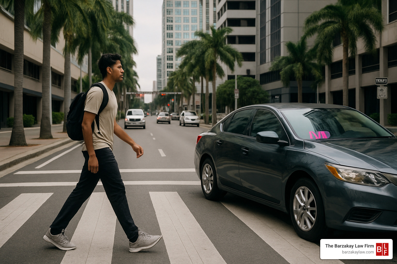 pedestrian crossing street near rideshare vehicle - lyft accident attorney miami