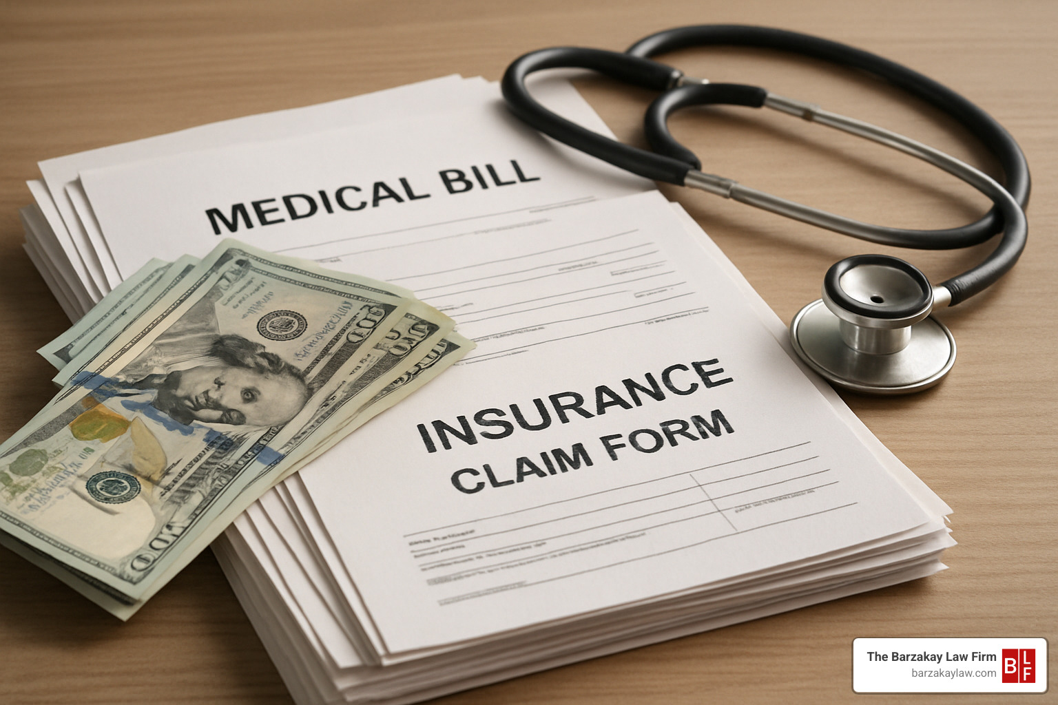 stack of medical bills and insurance paperwork - lyft accident attorney miami