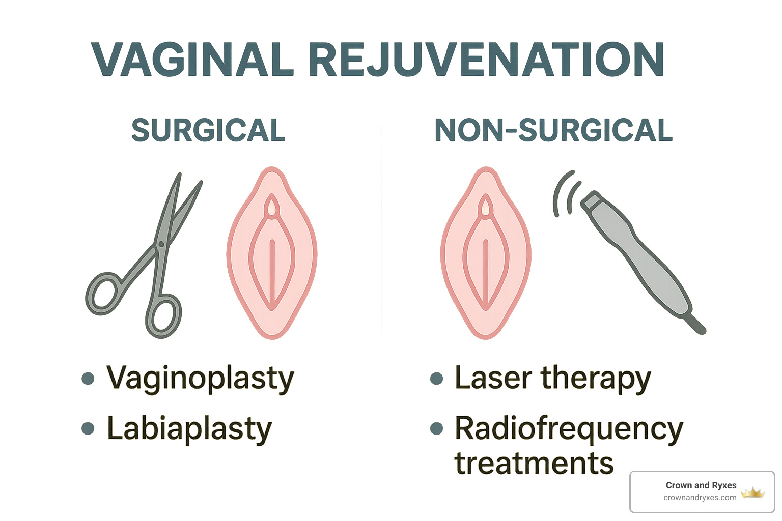 Types of vaginal rejuvenation procedures showing surgical and non-surgical options - vaginal rejuvenation