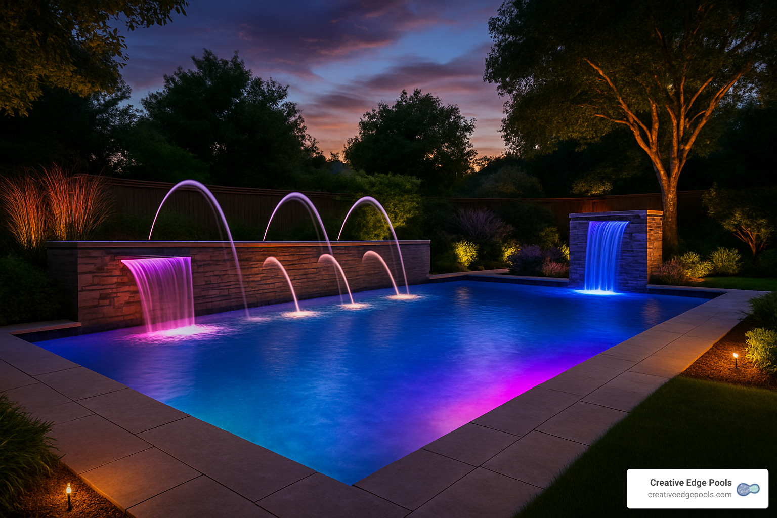pool with water features and lighting - how much does it cost for a pool
