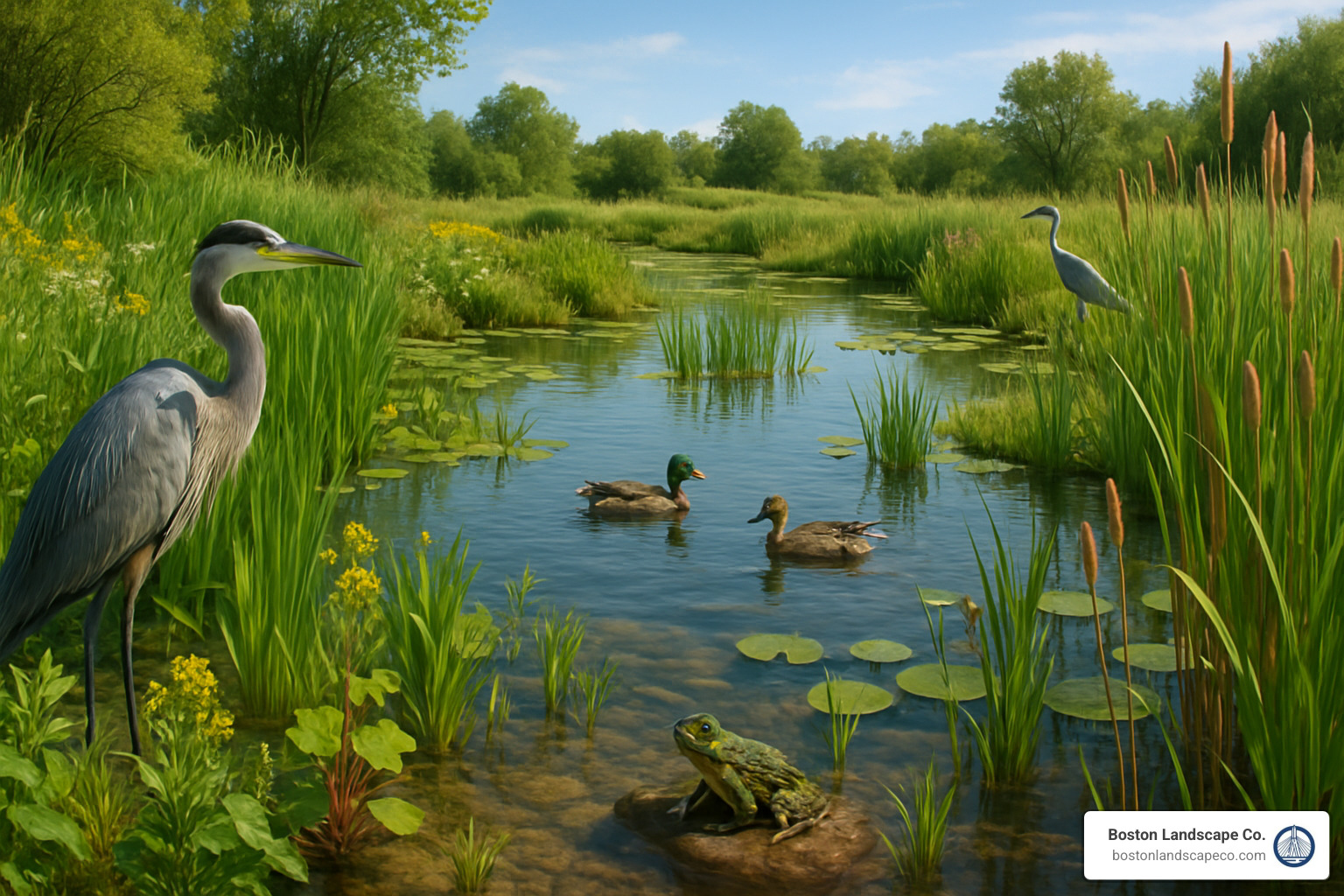 Restored wetland ecosystem with native plants and returning wildlife - Ecological Restoration