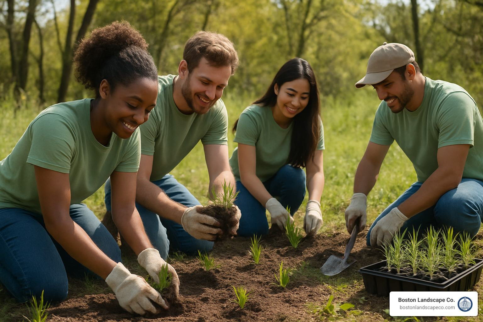 Volunteers planting native species in a restoration project - Ecological Restoration