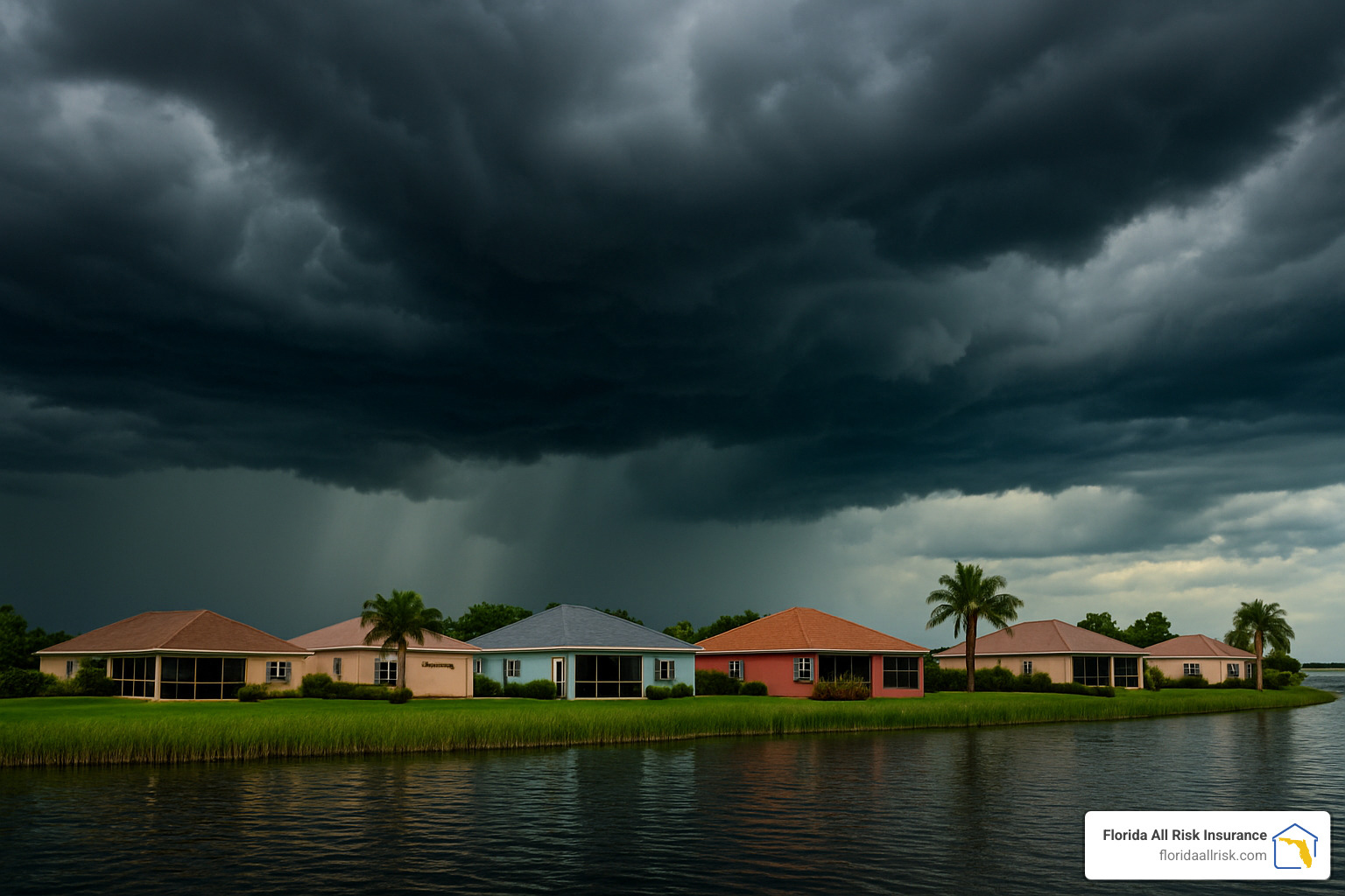 Lake Okeechobee waterfront homes with storm clouds approaching - home insurance okeechobee fl