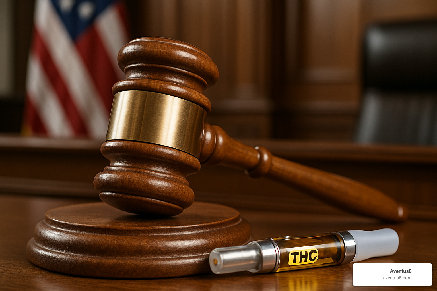 Courtroom gavel next to THC vape cartridge - are thc vape cartridges legal