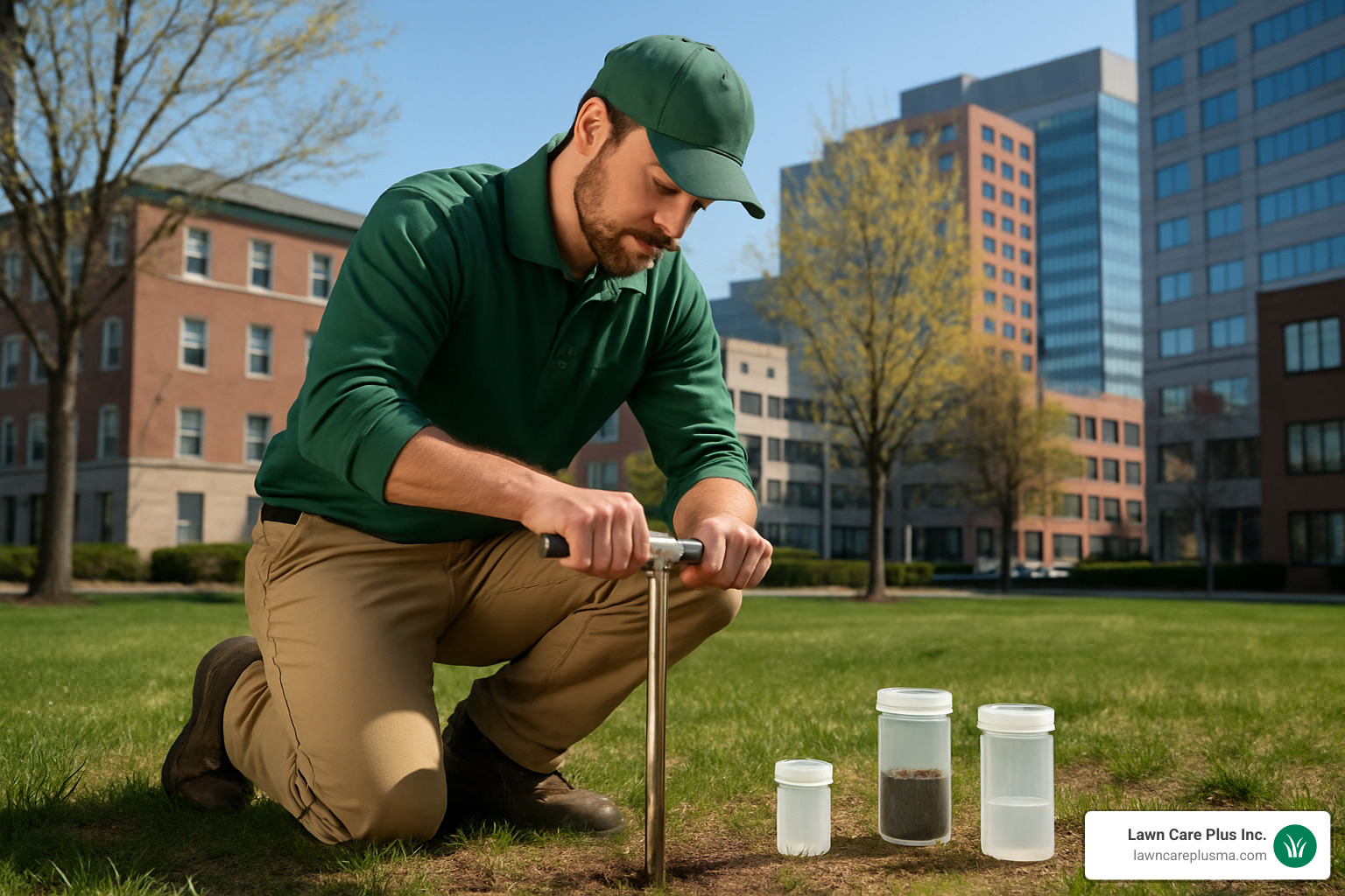 landscape site survey with soil testing equipment - landscape boston ma