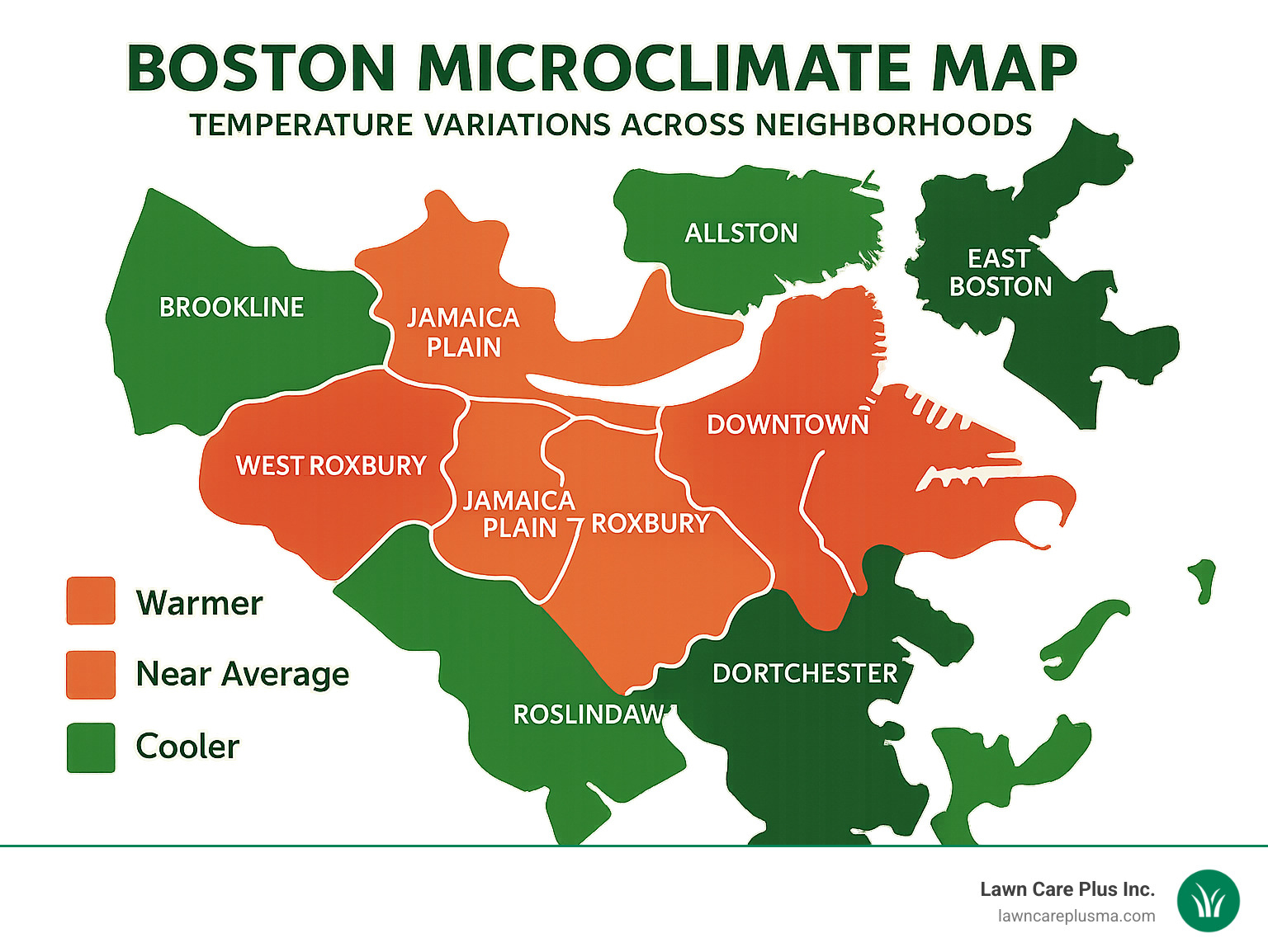 Boston microclimate map showing temperature variations across neighborhoods - landscape boston ma infographic 