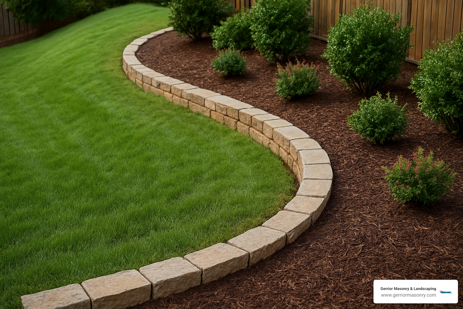 curved stone garden edging on a gentle slope - Stone garden edging installation