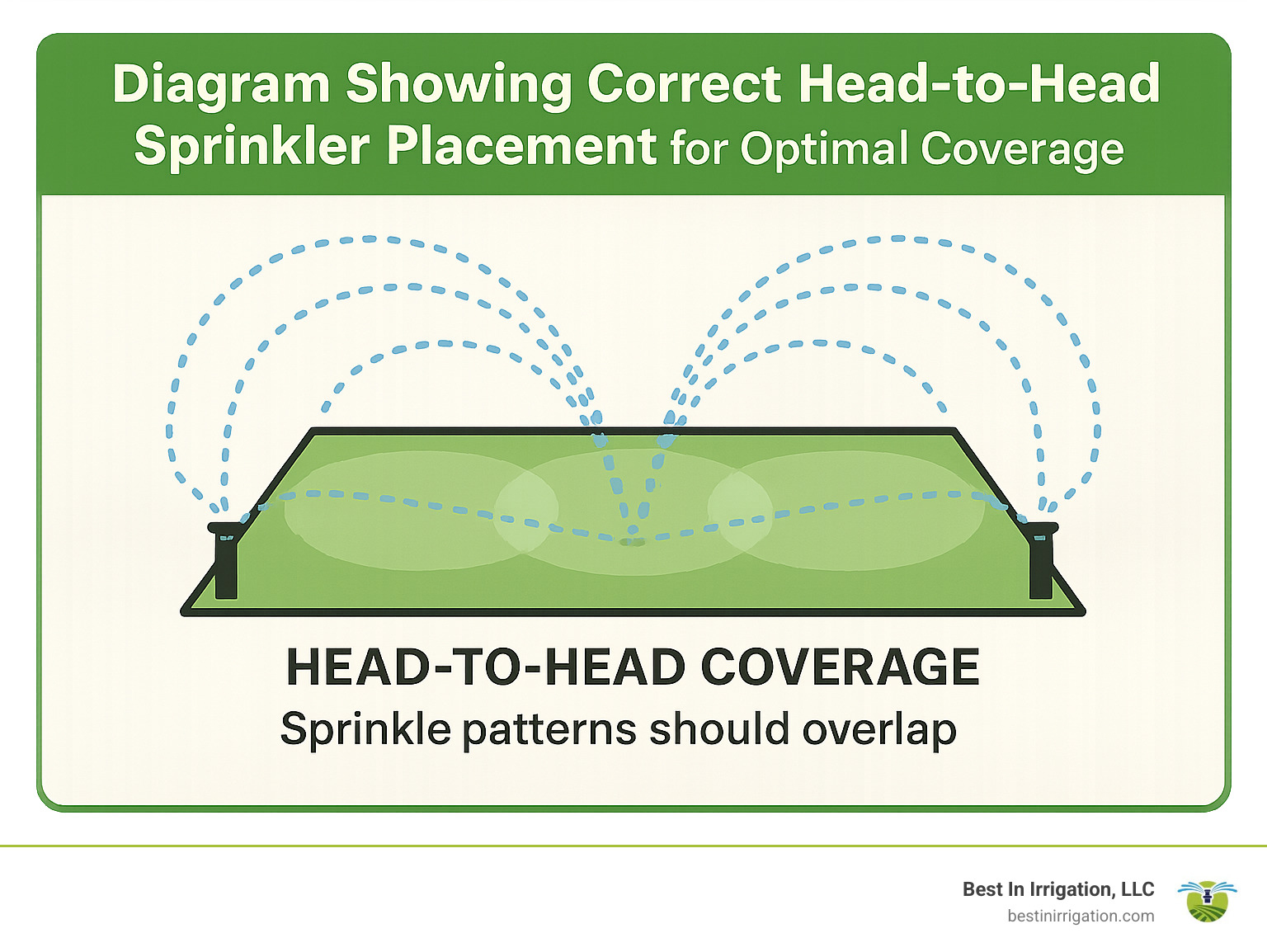 Diagram showing correct head-to-head sprinkler placement for optimal coverage - best retic sprinklers infographic 