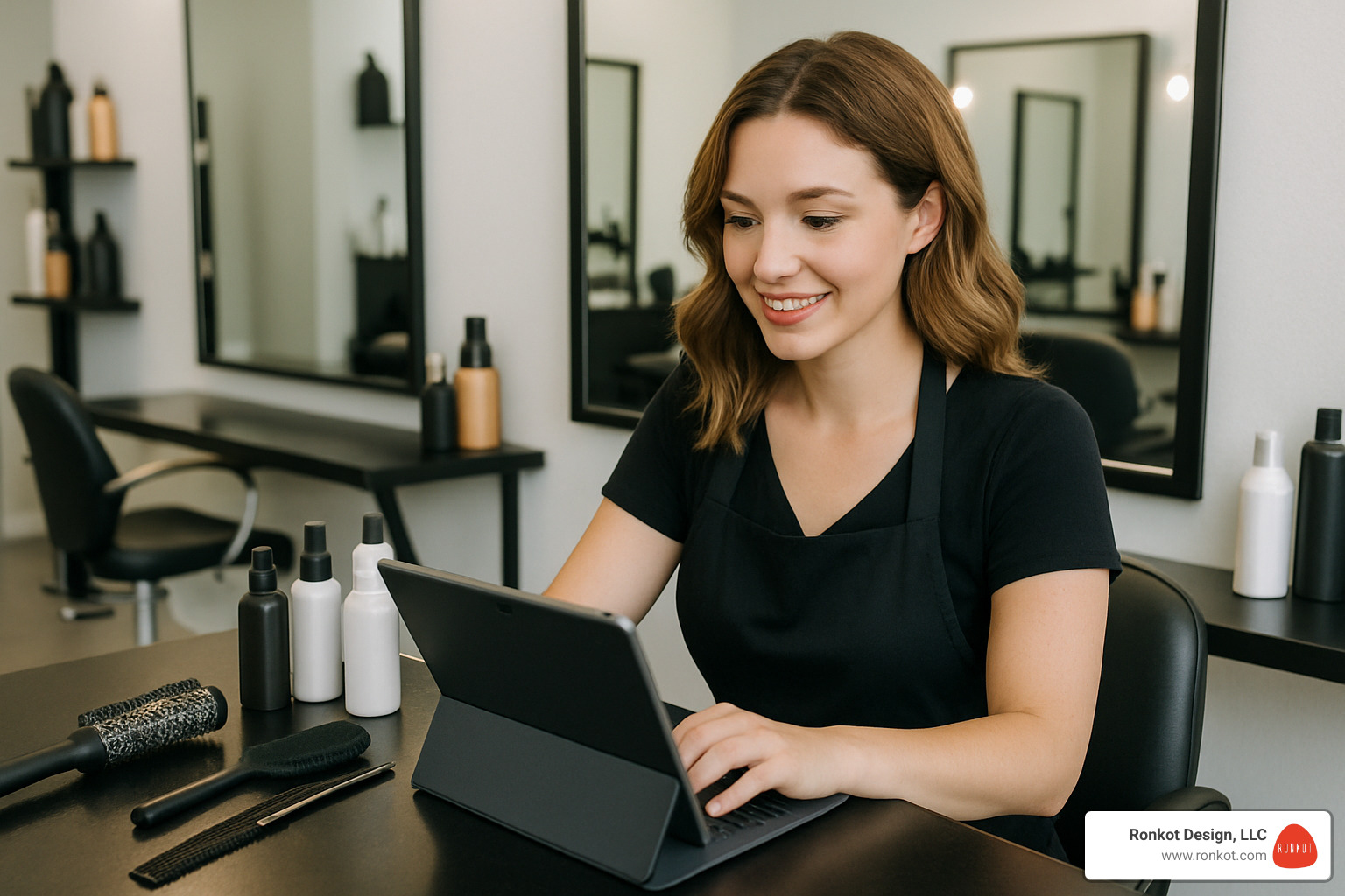 salon stylist creating content for blog - Hair salon SEO services