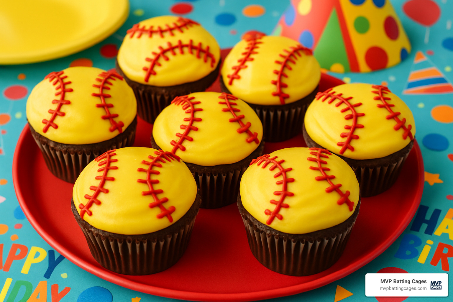 softball-stitched cupcakes - softball birthday party ideas