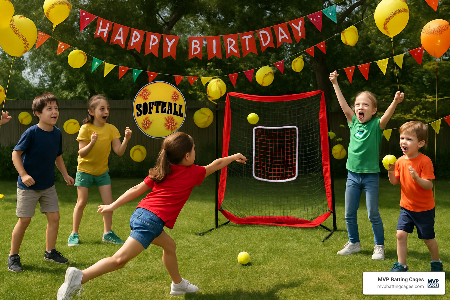 kids doing pitching contest at softball birthday party - softball birthday party ideas
