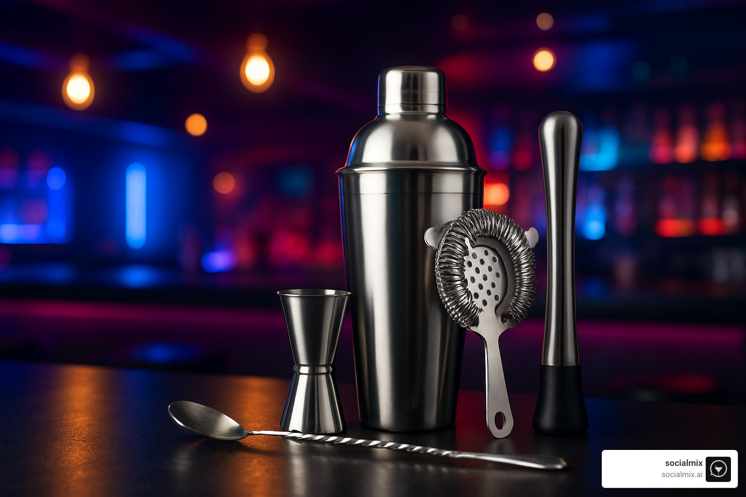 cocktail shaker set with bar tools - nightclub bartender outfits