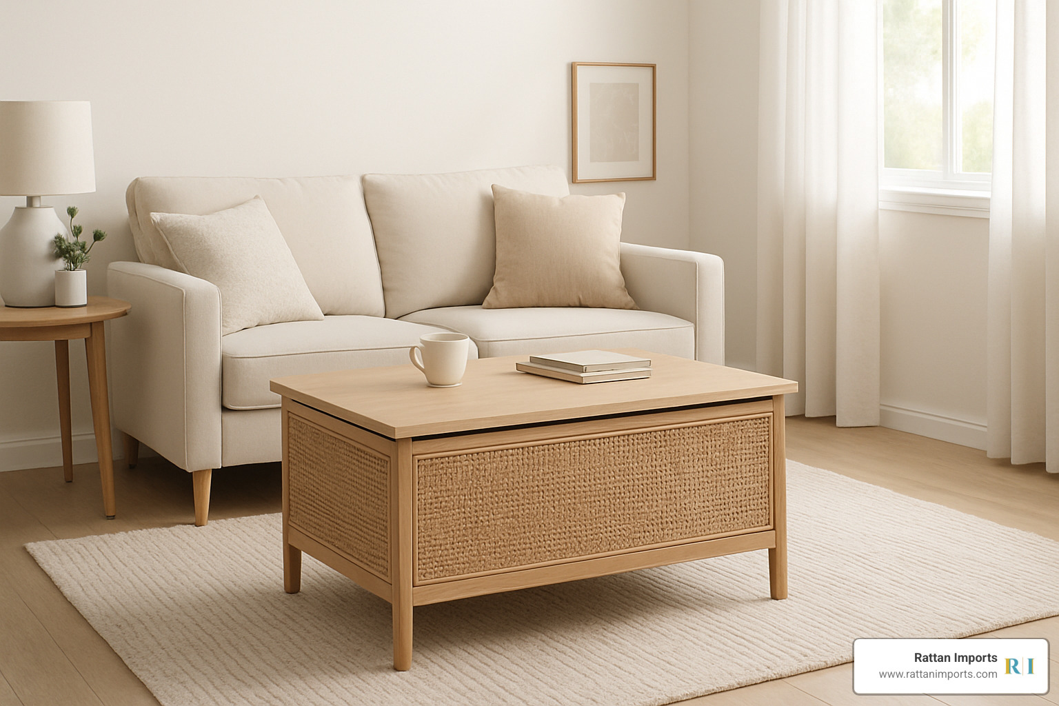sequence of images showing lift-top rattan coffee table mechanism in action - rattan coffee tables