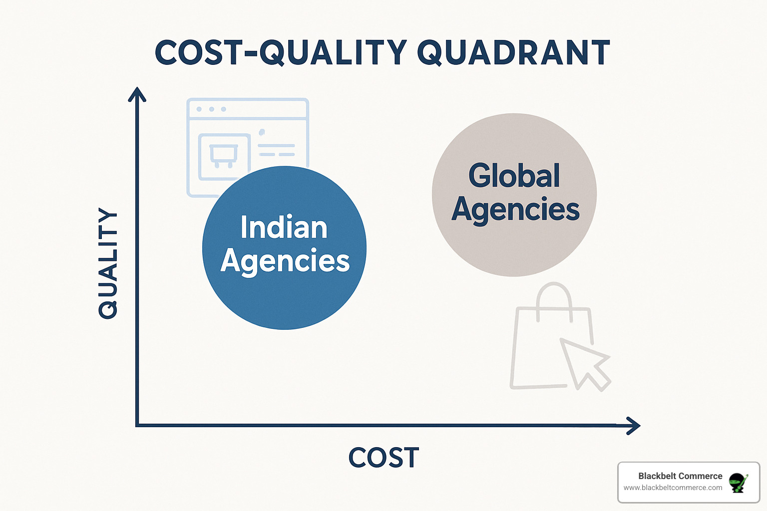 Cost-quality quadrant comparing Indian and global ecommerce agencies - ecommerce website design company india