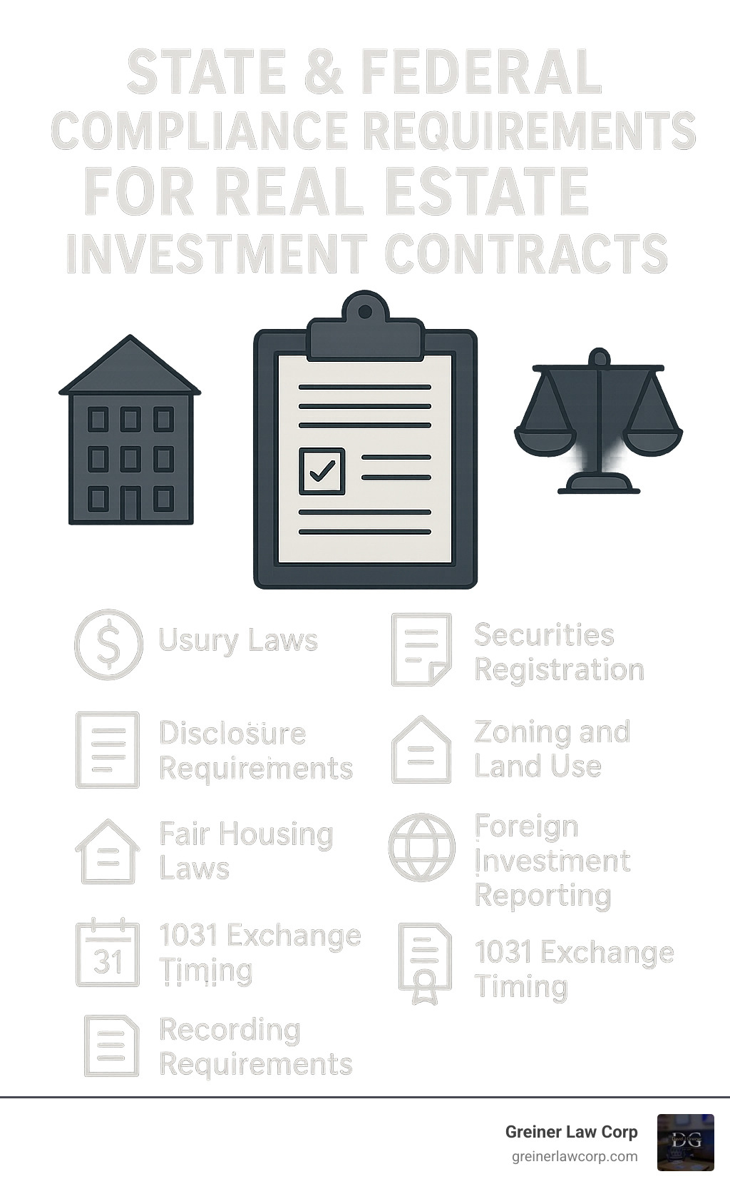 State and federal compliance requirements for real estate investment contracts - real estate investment contracts infographic 