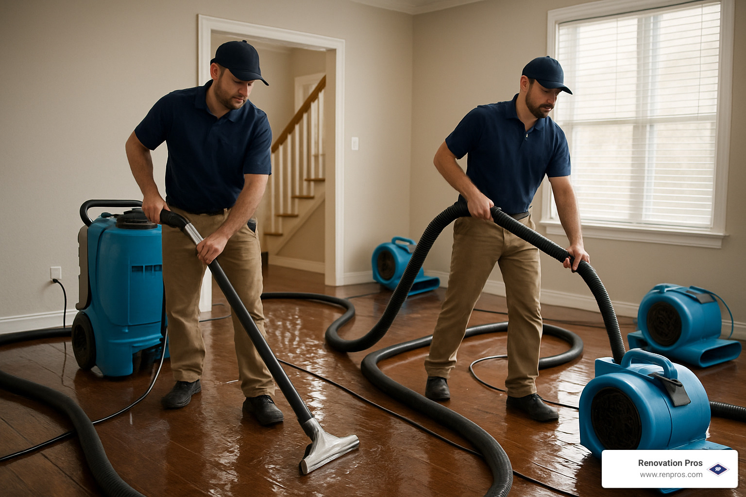 professional water damage technicians using extraction equipment - flood cleanup companies
