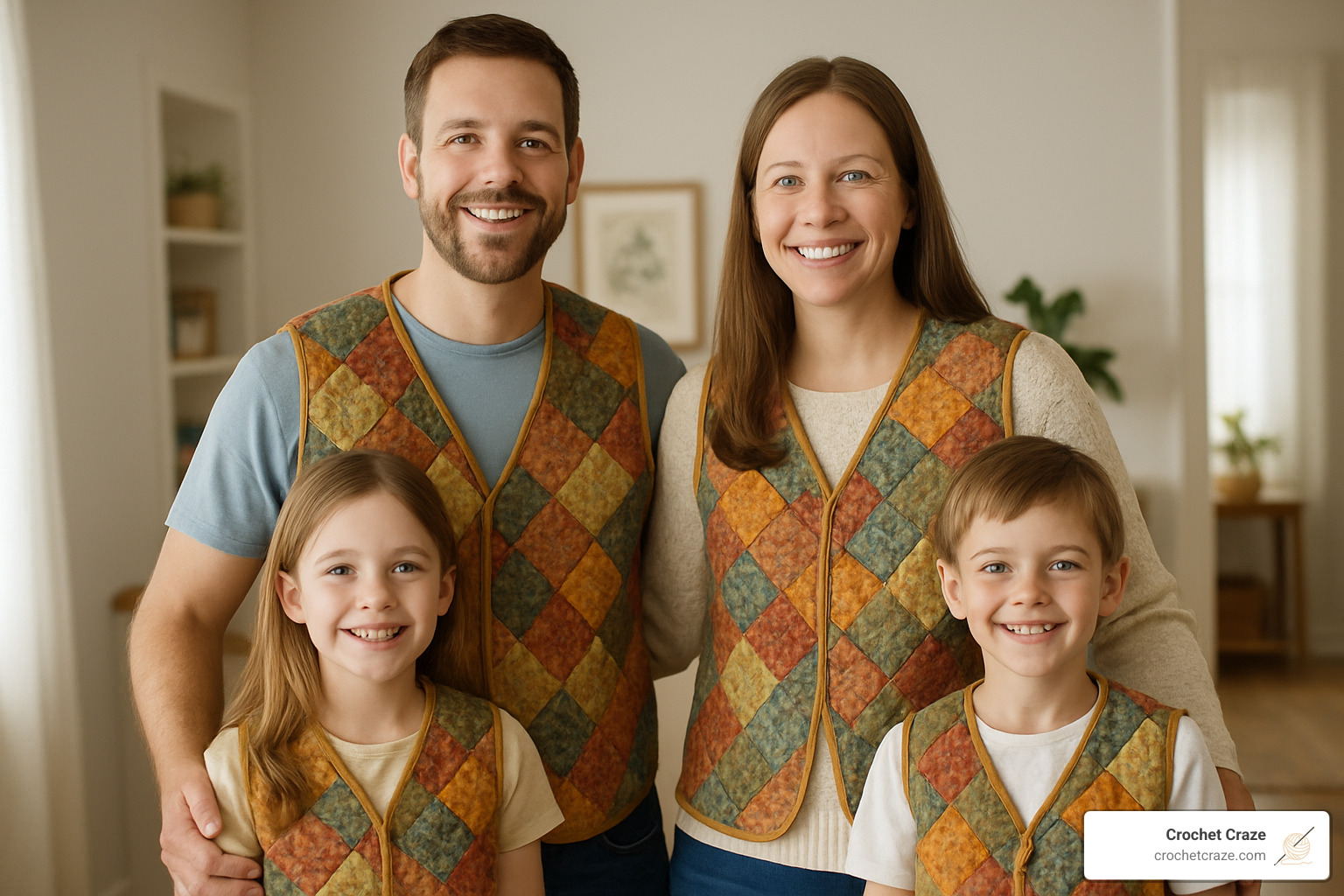 family wearing matching DRCOS vests - waistcoat pattern free