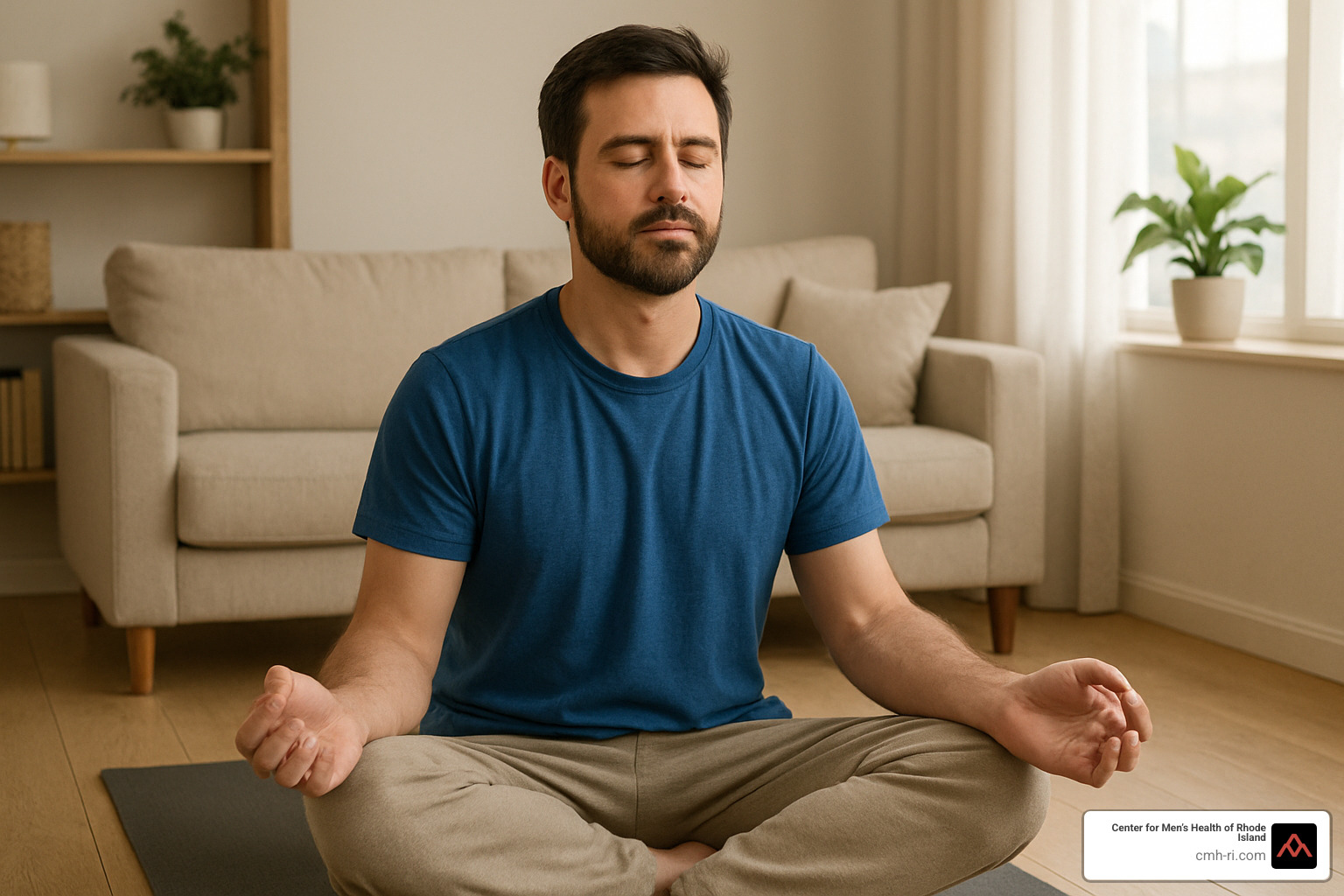 man performing stress reduction exercise - men's health assessment