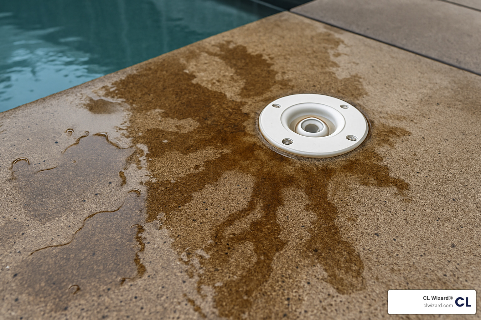wet deck area near pool return fitting - find leak in pool return line