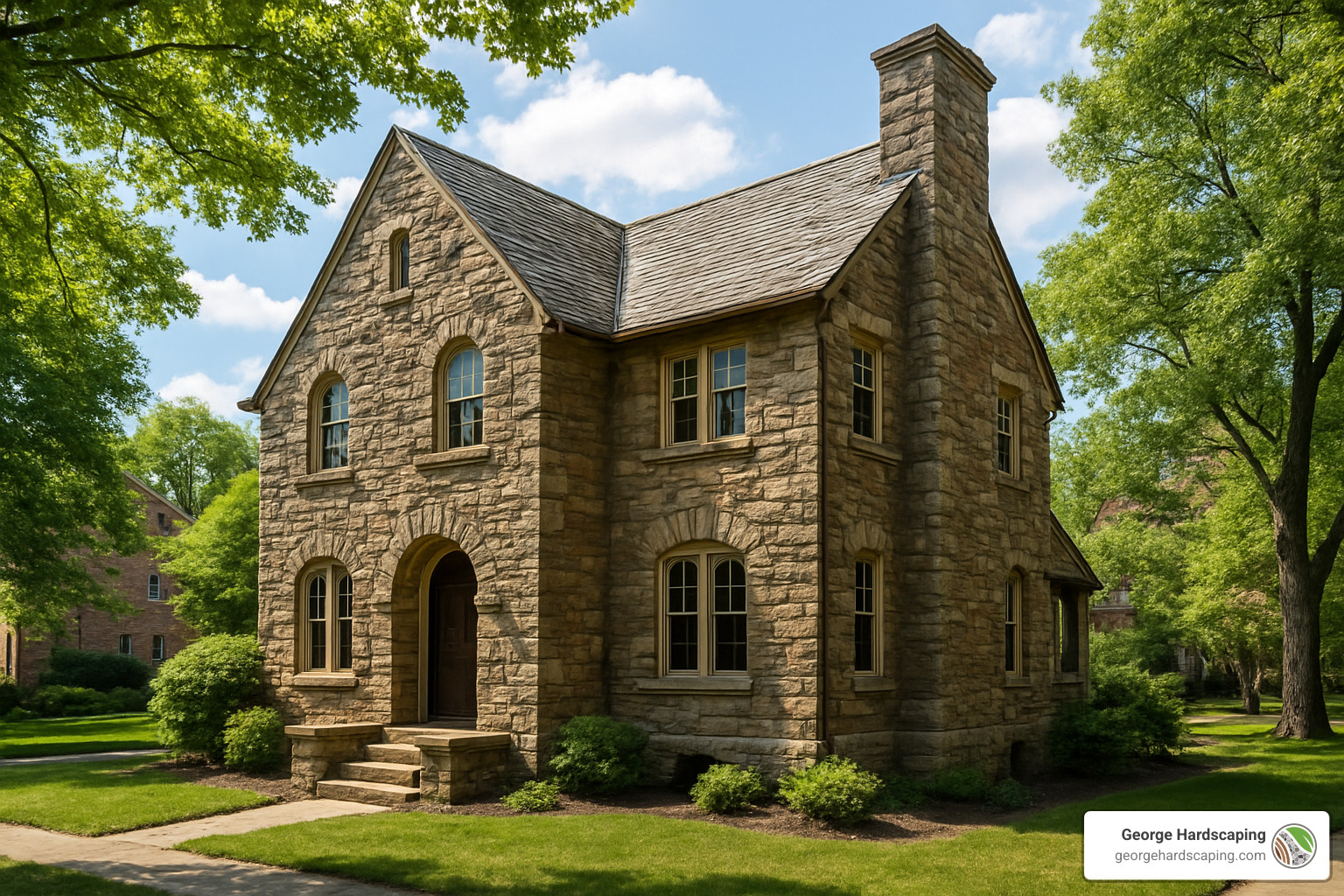 historic stone masonry house with detailed craftsmanship - masonry work