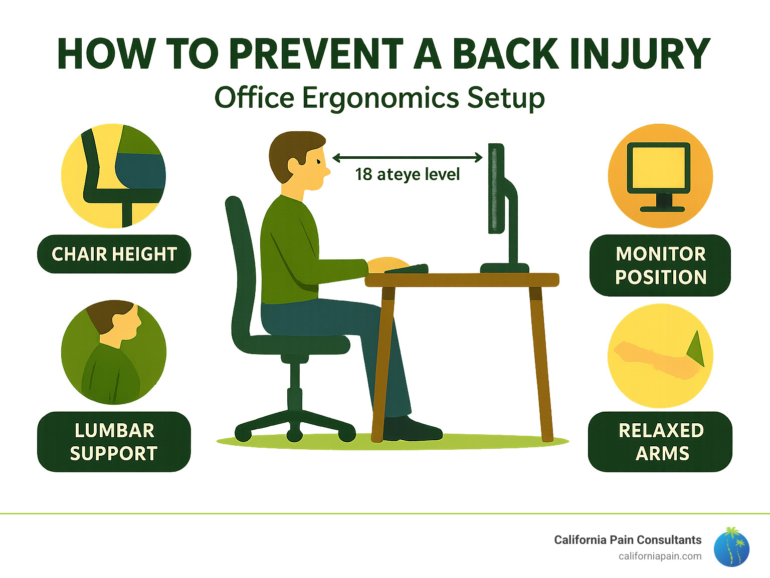 office ergonomics setup - back injury infographic