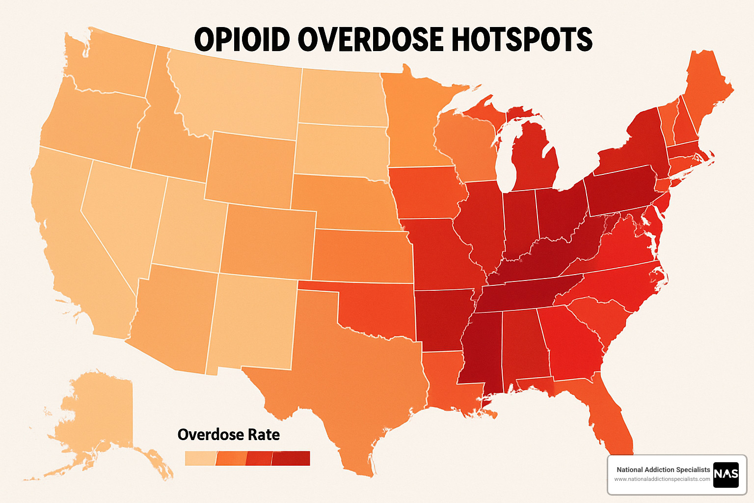 Map of US opioid overdose hotspots - Medicaid opioid treatment