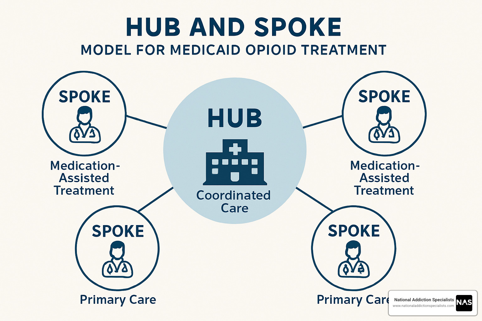 Hub and spoke model diagram - Medicaid opioid treatment