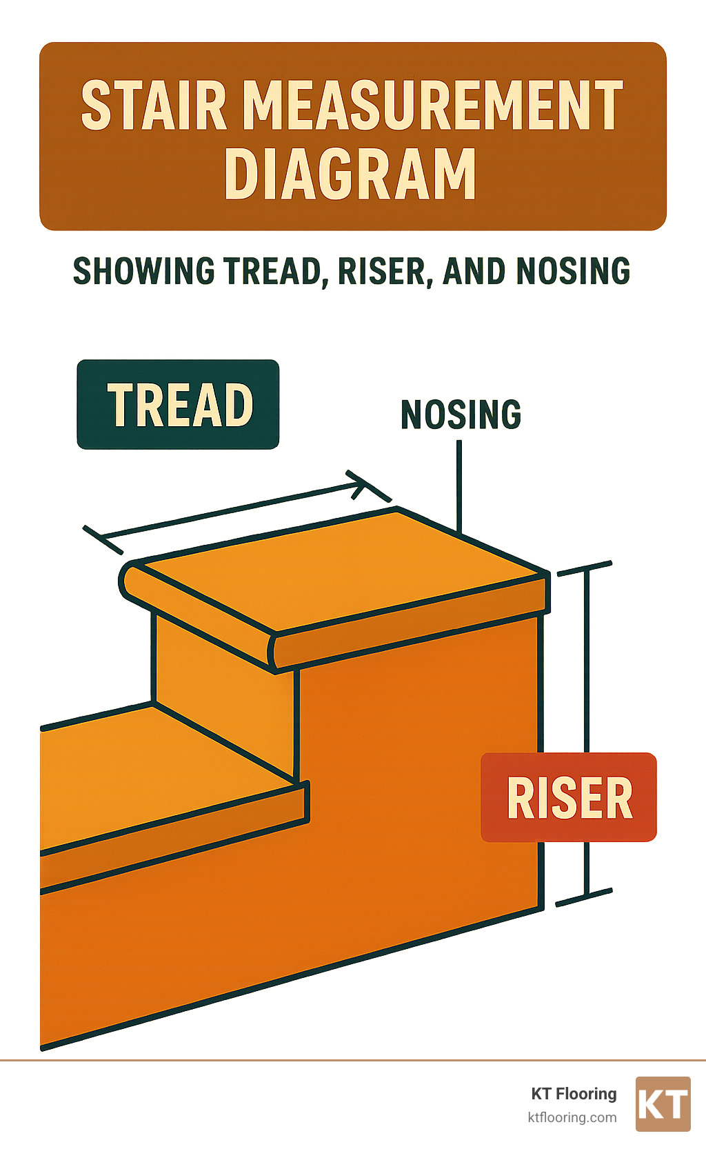 Stair measurement diagram showing tread, riser, and nosing - stair carpet fitting infographic