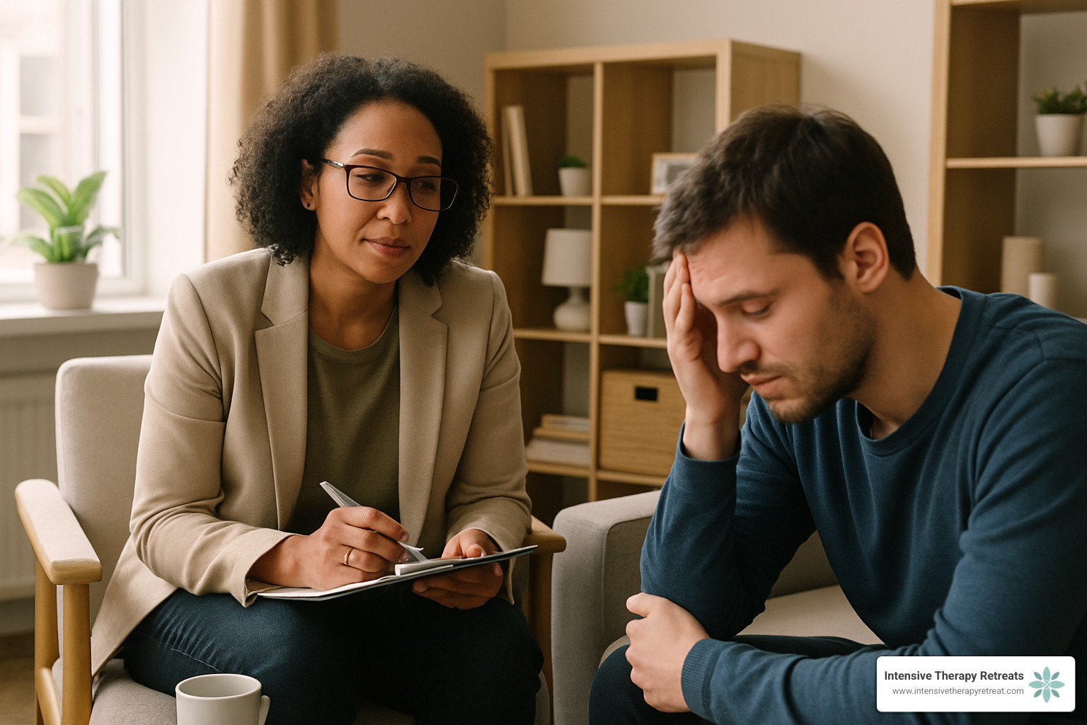 therapist working with depressed client - intensive depression therapy