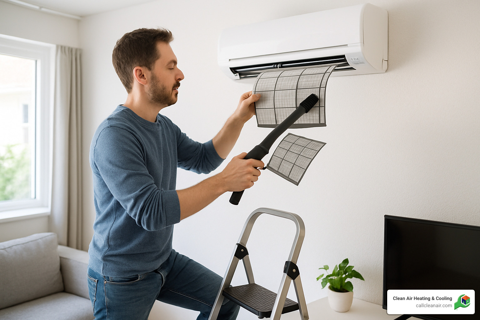 homeowner cleaning mini split filter - mini split installation skagit