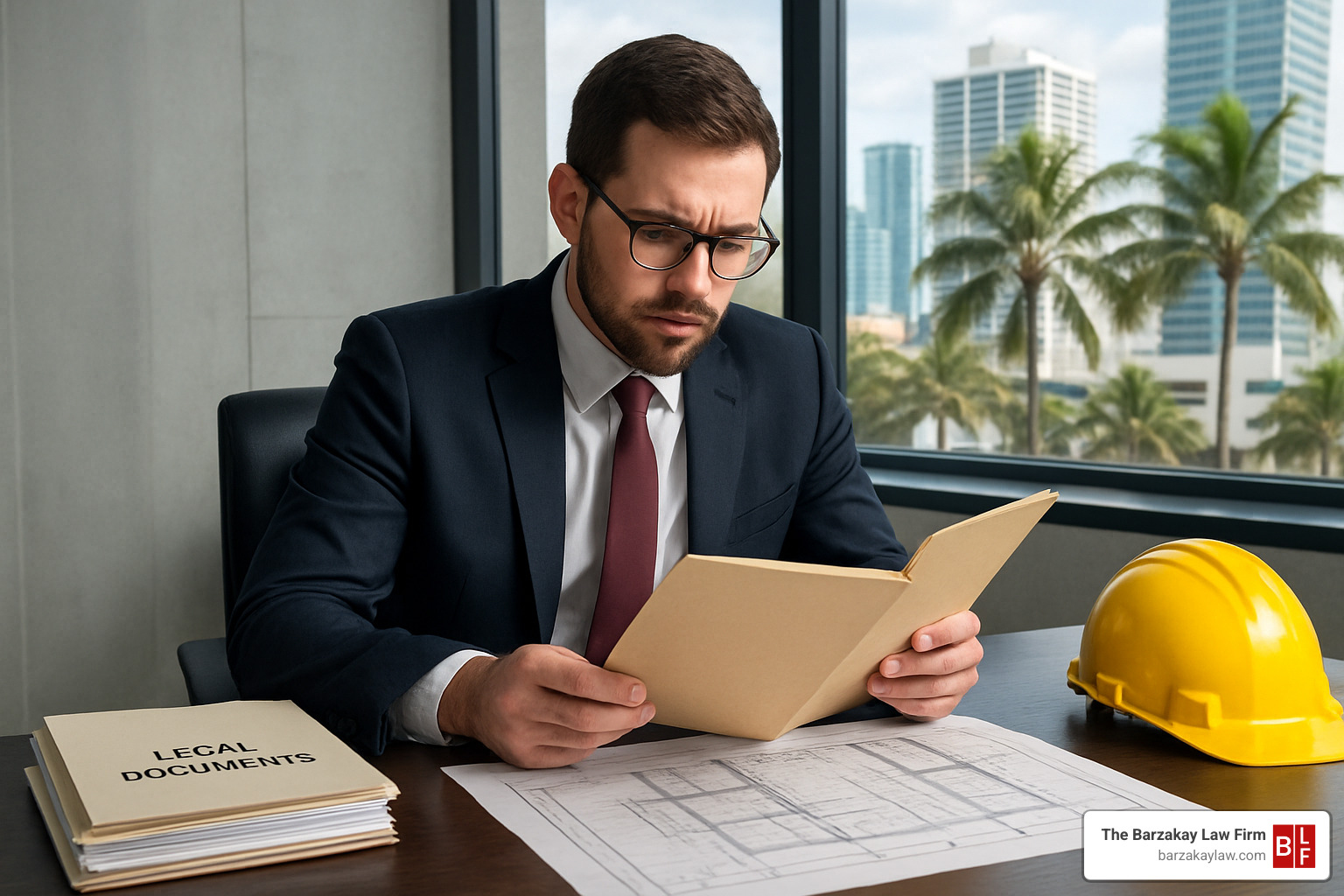 Attorney reviewing construction accident case files - Miami construction accident lawyer